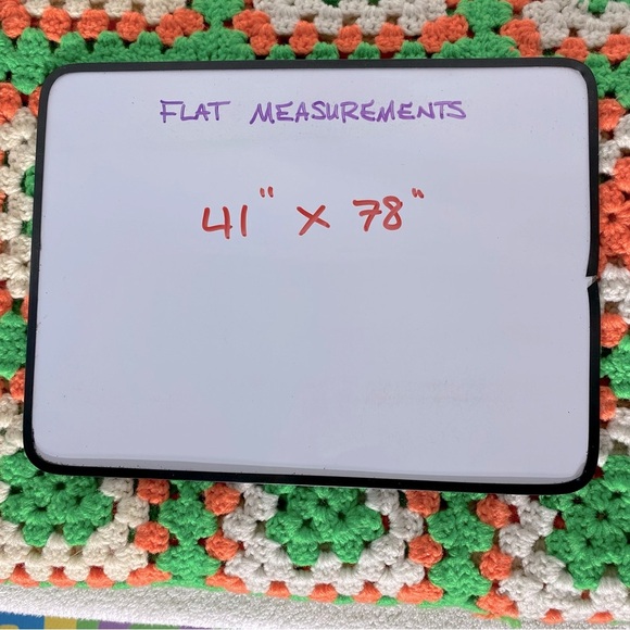 Vintage Handmade Green Orange Cream Granny Square Crochet Afghan Blanket - Picture 4 of 12